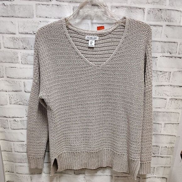 Rachel Zoe Tan V-Neck Sweater Chunky Knit - Picture 1 of 3